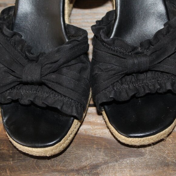 Jasmin Bueno Black Sandals Jute Wedge Criss-Cross Front Canvas Size 7 Pre-Loved - Picture 3 of 9